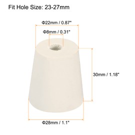 sourcing map Rubber Tapered Plug 22mm to 28mm with 8mm Hole Test Tubes Bungs Stopper White for Lab Home 5 Pieces