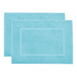 ZOLLNER Set of 2 bath mats in 50 x 70 cm, absorbent and fluffy cotton bath mat, washable up to 60 °C, suitable for underfloor heating, in blue, hotel quality
