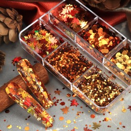6 Grid Maple Leaf Glitter Nail Charms Autumn Maple Leaves Nail Charms Nails Accessories Metallic Colour Hexagonal Sequins Maple Leaf Sequins Glitter Craft Nail Design Nail Art Glitter Sequin