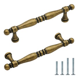FURFITT 10 Pack Antique Brass Cabinet Handles 5 Inch/128mm Hole Center Zinc Alloy Vintage Drawer Dresser Pulls Retro Kitchen Cupboard Bathroom Furniture Hardware