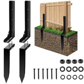 Fence Post Repair Kit, 2 Pack Heavy Duty Steel Fence Post Anchor Ground Stakes Adjustable Range and Angle for Repairing Tilted, Broken Wood Support