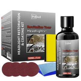 POLIXEL Car Headlight Restoration ＆ Coating Kit Removes Oxidation, Yellowing, and Scratches Headlight Restoration Set of | 4X Sandpaper | 1x Polishing Sponge | 1x Eyeglass Cloth | 1x Towel - 30ML