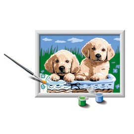 Ravensburger CreArt Cute Puppies Paint by Numbers Kit for Kids - Engaging Art Craft Set | Canvas & Acrylic Paints | Ideal for Developing Art Skills | Suitable for Ages 7+, 24 x 18 cm
