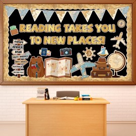 Travel The Map Reading Class Bulletin Board Set Adventure Classroom Decoration Back to School Reading Takes You to New Places Paper Cutouts for School Nursery Chalkboard Wall Door Decor Party Supplies