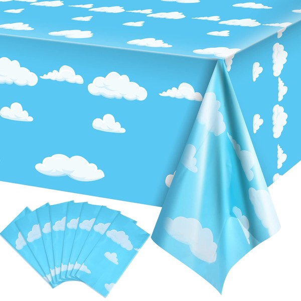 Blue Sky White Clouds Birthday Party Supplies Cartoon Story Tablecloth Party Table Cover Cartoon Table Banner for Baby Kids Shower Birthday Party Decorations, 54 x 108 Inch (8)