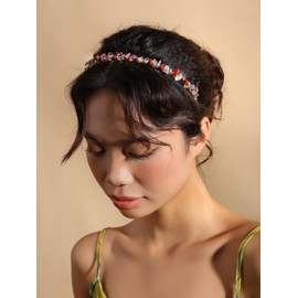 MINACHI Handcrafted Gold-Tone Hairband with Colorful Mixed Stones, Boho Bridal Accessories, Jewelry Gift for Women