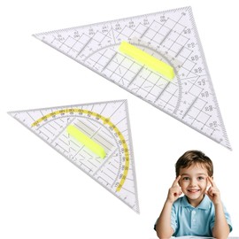 Set Square with Handle, Set Square Small, 16 cm + 22 cm Geometry Set, Flexible Geo Triangles, Drawing Square, Plastic Transparent Geo Triangle for Office, Students, Designers, Set of 2