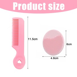 DHWEKU Pack of 2 Baby Hair Brush, Cradle Hat Brush, Baby Hair Comb, Baby Hair Brush and Comb Set for Newborns and Toddlers, Baby Brush with Soft Bristles (Pink)