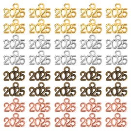 Gosknor 200pcs 2025 Year Charms, 0.51x0.32 Inch Mini 2025 Charms Zinc Alloy Pendant Graduation Tassel Ornaments for DIY New Year Gifts Crafts Jewelry Making (Gold, Silver, Rose Gold, Bronze)