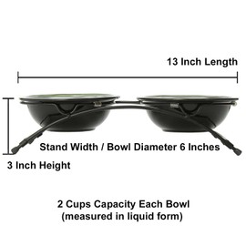 PetRageous 44338 Buddys Best Steel Frame Non-Skid Raised Dog Bowl Feeder, 13-Inch by 5.75-Inch by 3-Inch Tall, Anti-Slip, with 2 Dishwasher Safe Stoneware 6-Inch 2-Cup Bowls, Green