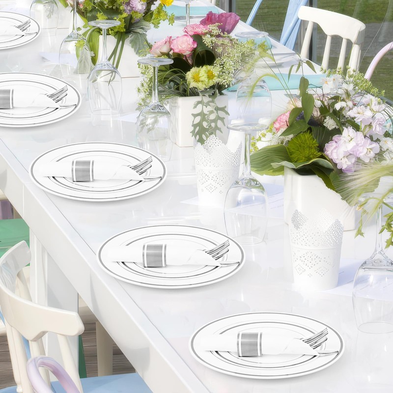400PCS Pre-Rolled Plastic Cutlery Set Disposable - Wrapped Silver Plastic