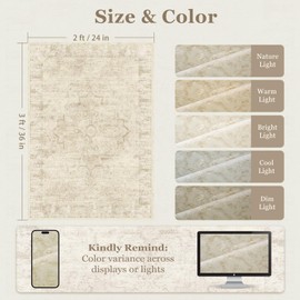 Jainmy Distressed Beige Kitchen 2x3 Rugs Non Slip Washable, Natural Farmhouse Vintage Medallion Pinted Door Mat Indoor Entrance Entryway, Small Low Pile Rugs for Bathroom Vanity/Laundry Room/Bedroom