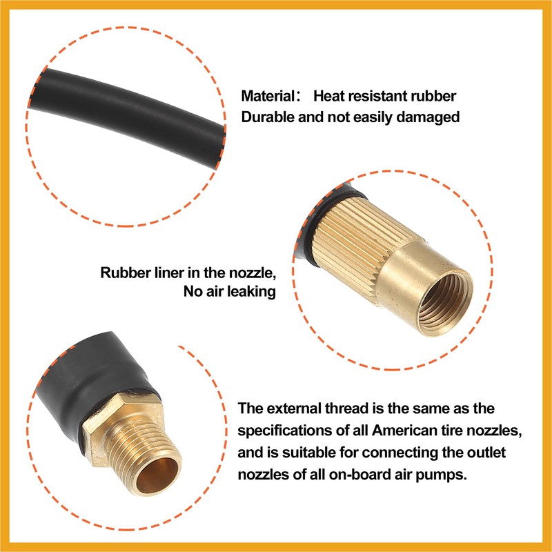 Partuto 100cm Car Tire Inflator Extension Hose Adapter Black Copper