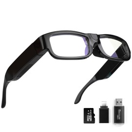 Zygnatek Camera Glasses Outdoor Sport with Camera Wearable Eyeglass Rectangle frames in Classic Black HD Smart Glasses with 64G Memory Card