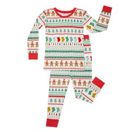 Little Sleepies Two-Piece Holiday Pajama Set for Baby Boys and Baby Girls, Toddler Pajamas, Kids Pajamas, Tee Pant 2-Piece Kids PJs Set, Snug Fit, Fair Isle, 18-24 months