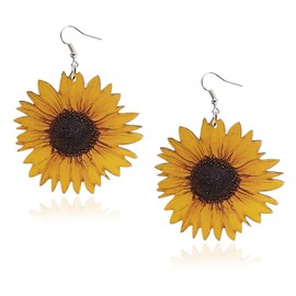 Boho Wood Sunflower Earrings for Women Yellow Big Daisy Sunflower Statement Earring Jewelry