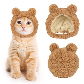 JOICEE Cute Cat Costume Warm Bear Hat Adjustable Soft Small Pet Headwear for Puppy Dog (Brown)