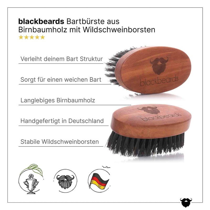 blackbeards Beard Brush ● With Boar Bristles ● Large Handle
