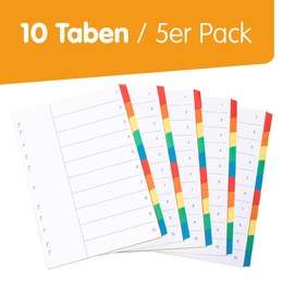 Perfect Line Pack of 5 10-Tab DIN A4 Coloured Index Dividers (5 x 10) with Cover Page, Colour Index Dividers, Made of Cardboard in 5 Colours, 160 g/m², Perfect Dividers for Organizing Files In The Office