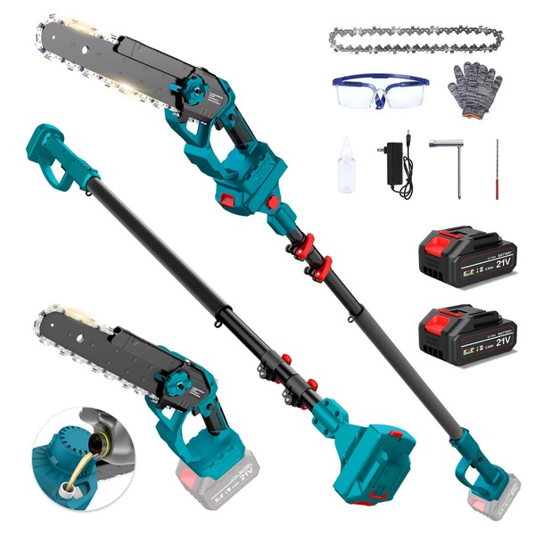 2-in-1 Electric Pole Saw for Tree Trimming, 8 Inch Cordless