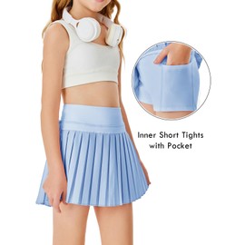 Haloumoning Girls Pleated Skirts with Shorts Athletic Tennis Skorts Sport Performance Skirt with Pockets 4-14 Years Blue