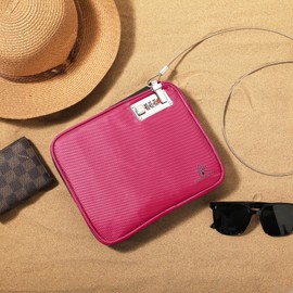 KOSMCCO Anti-Theft Locking Beach Bag, 9x7.5-inch Portable Beach Safe for Securing Your Valuables and Phone – Rose Red