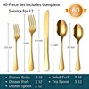 60-Piece Gold Silverware Set for 12, Stainless Steel Flatware Cutlery