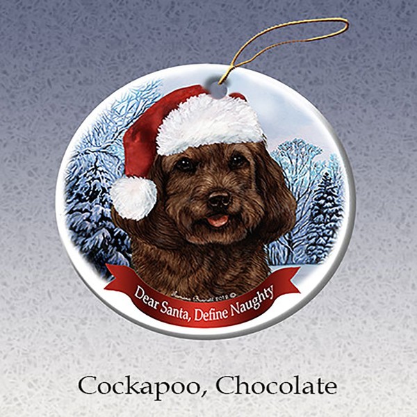 Holiday Pet Gifts Chocolate Cockapoo Santa Hat Dog Porcelain Christmas Ornament