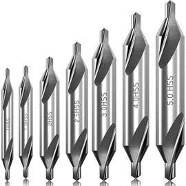 KEWAYO 7 Piece Pilot Drill Set, M2 High Speed Steel, 60 Degree Angle, Centering Drill Set, Countersink, Tools for Lathe, Metalworking, Size (1.0/1.5/2.0/2.5/3.0/4.0/5.0 mm)