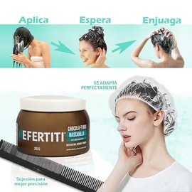 Mascarilla Chocola-T Max con queratina y extracto de cacao y bamb para cabello daado, sin elasticidad, suave y brillante  peine y gorro de bao ALFAMAR