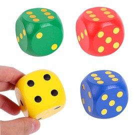 4 Pcs Wooden Dice, 4cm Round Edge Wooden Colorful Dice, Standard 6 Sided Dices,Suitable for Board Games, Poker, Classroom Instruction, Family Games (Yellow, Green, Blue, Red)