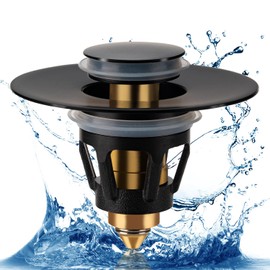 Three colors Bathroom Sink Stopper, 1.1-1.5" Bathroom Sink Strainer, Universal WashBasin Pop Up Drain Stopper, Bounce Core Push Type Sink Plug, Anti-Clogging, Stainless Steel (Matte Black,1PCS)