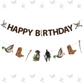 Funmemoir Duck Hunting Birthday Decorations Happy Birthday Banner Duck Hunting Garland Pre-Strung Duck Hunting Banner for Boys Adult Mallard Duck Theme Birthday Party Decorations