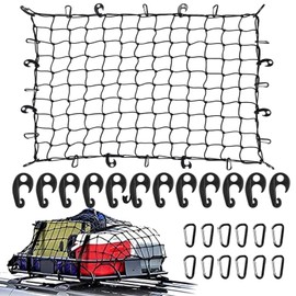 Temiry Cargo Net 90×120cm Load Collapse Prevention Car Luggage Net Cargo Storage Elastic Roof Carrier Net ABS Hooks×12 D-Shaped Carabiners×12 Touring Net Cargo Drop Prevention High Elasticity Cargo