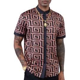 Men's Hipster African Tribal Graphic Patchwork Design Mandarin Collar Shirts Patterned Button up Tops Men afrocentric Shirts for Men Male Black History t Shirts Africentric Theme Shirt Variety Colors