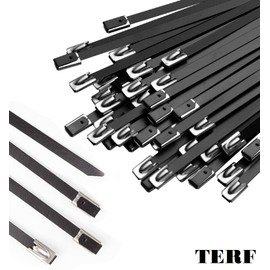 TERF® 20 Pcs Black Stainless Steel Cable Ties 290mm (11.42'') X 4.6mm Heavy Duty Ties Wraps Secure Self Locking Cable Zip Tie for Indoor Outdoor Home Office Garden Workshop DIY