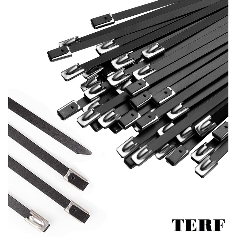 TERF® 20 Pcs Black Stainless Steel Cable Ties 290mm (11.42'')