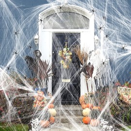 Joschapeau Decoración de Halloween con telaraña de 1000 pies Cuadrados, Incluye 100 arañas Falsas, telaraña elástica súper Fuerte, Adecuada para decoración Interior y Exterior de Halloween.