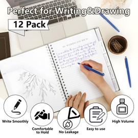 MOTIBACK 12 Pack Metal Ballpoint Pens,Retractable Blue Ink Pens with Pocket Clip, Refillable Writing Pens for Office, School