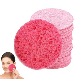 Face Sponge 60PCS Facial Sponges Professional Reusable Washing Face Sponges Cleansing Natural Wood Pulp Cotton Compressed Facial Washing Sponge for Daily Skin Care Deep Cleaning Makeup Removal (Pink)
