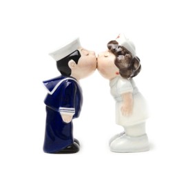Nurse and Sailor Kissing Magnetic Ceramic Salt and Pepper Shakers