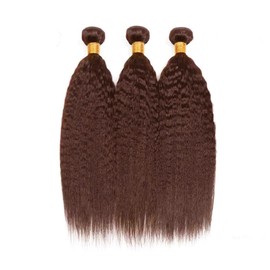 Leruikair Human Hair Bundles 22 24 26 Inch Kinky Yaki Wave Human Hair Bundles Chocolate Brown Color 4 Unprocessed Brazilian Soft Quick Weave Hair for Black Women
