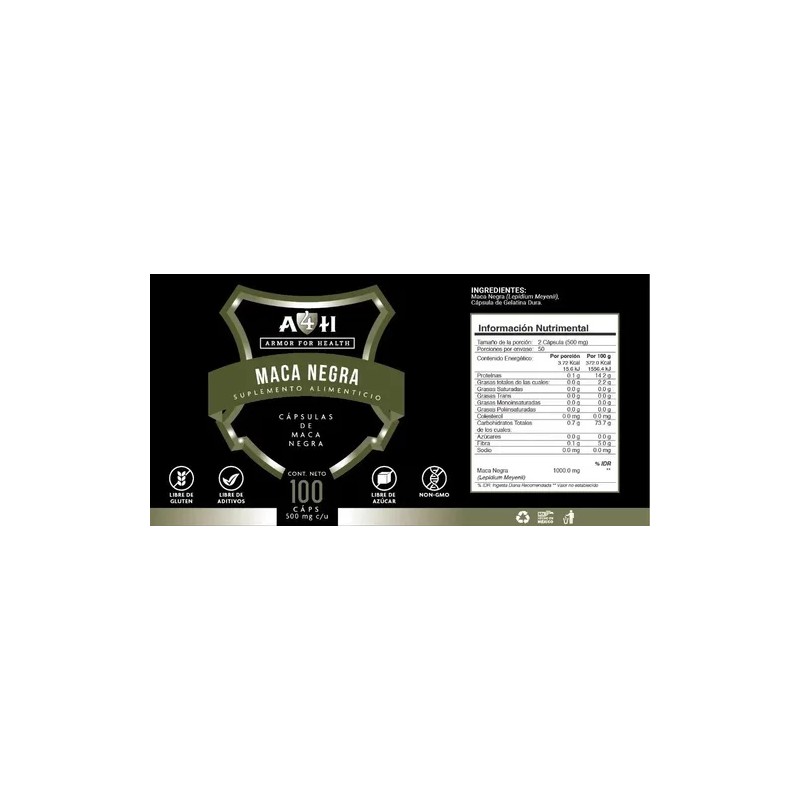 Suplemento Maca Negra 100 Cápsulas 500mg A4h Healthy Salud