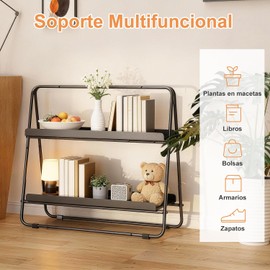 Soporte para Plantas Exterior, Estante para Plantas de Metal de 2 Niveles, Estante para Flores de Interior y Exterior, Mueble para Plantas Organizador para Patio, Jardín, Negro
