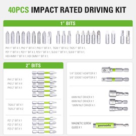 Greenworks Hardened Screwdriver bits (extensive Set of 40 Pieces Pick and Click bits Suitable for All Cordless Screwdrivers)