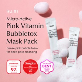 SU:M Micro-Active Pink Vitamin Bubbletox Mask Pack (0.13 fl oz x 14ea) - Korean Skincare – Deep pore cleansing, hydration with Fermented Pink Vitamin 12, Hibiscus, Kaolin & Bentonite
