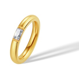 munone Emerald CZ Wedding Ring, Emerald Cut Cubic Zirconia Ring, 14K Gold Plated Titanium Non Tarnish Wedding Ring for Women Men