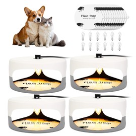 Flea Traps for Inside Your Home, 4 Pack Indoor Flea Light with 12 Sticky Pads Refills & 12 Bulbs Replacement, Odorless Bed Bug Killer Lamp Insect Infestation Treatment Glue Trap for Kids Pet