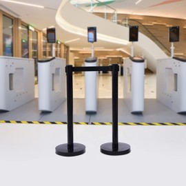 Fichiouy Set of 2/4/6/8 Pieces Crowd Control Stanchion with Red Velvet Rope/Black Retractable Belt, 5 ft/6.56ft Crowd Control Barriers Queue Line Easy Connect (2PCS Black 6.56FT)