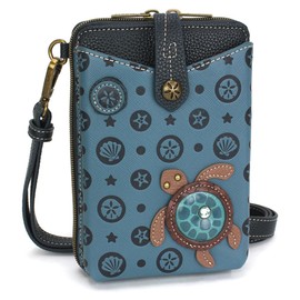 CHALA Snap Crossbody RFID Protected Women Faux Leather Cellphone Purse with Adjustable Crossbody Strap - Turtle - blue